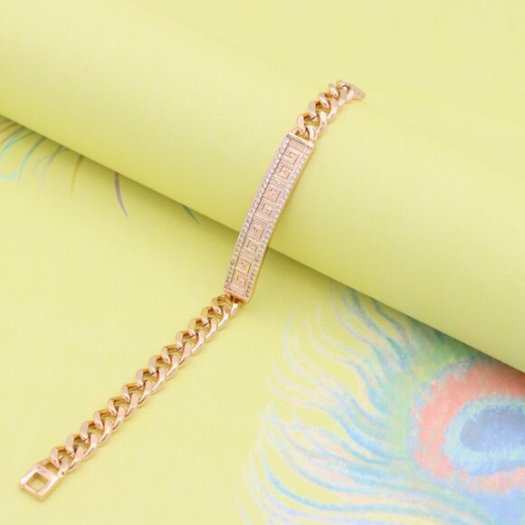 "Elegant Rose Gold Bracelet with Greek Key and CZ Detailing, XPBL0840 - Picture 5 of 12